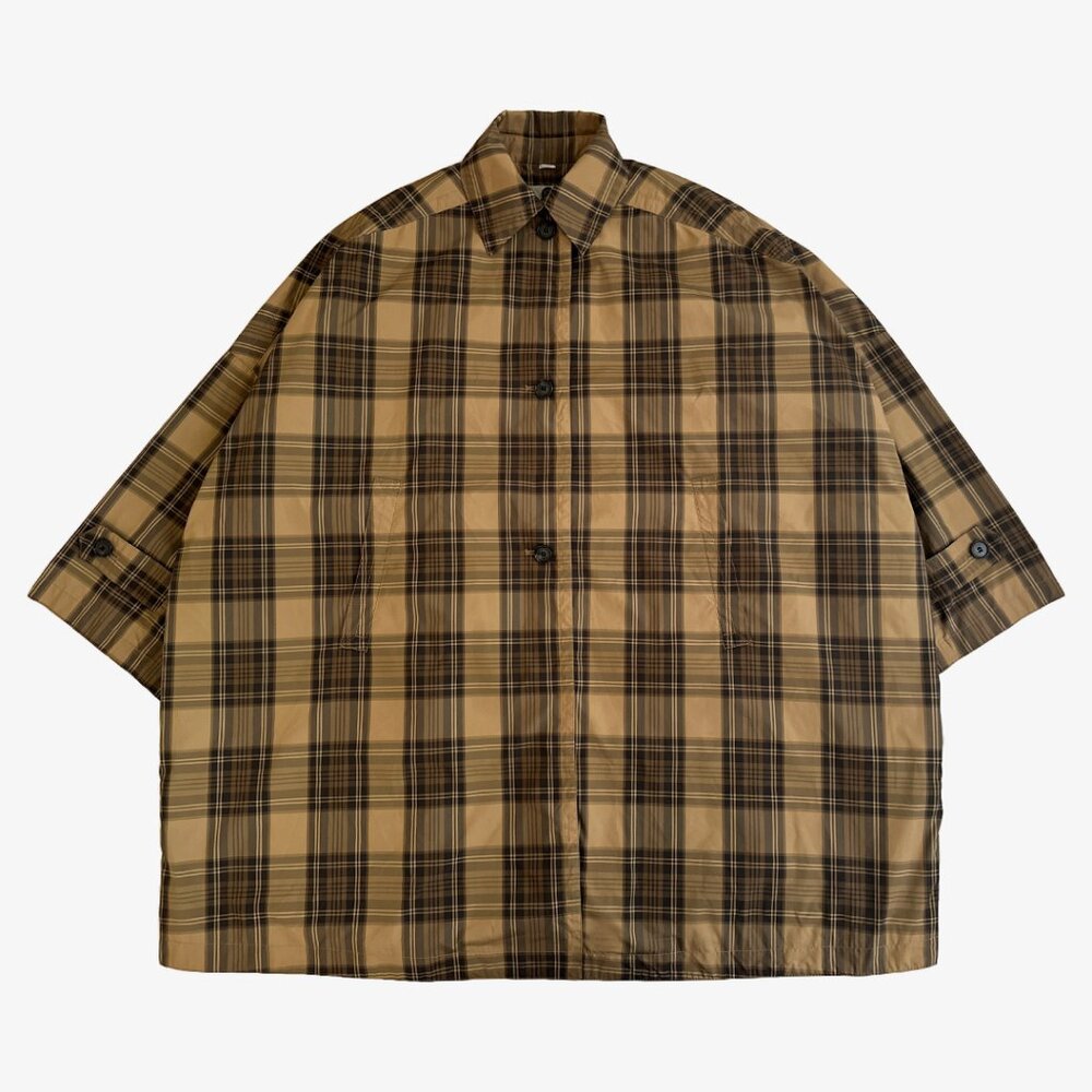 Women's Oversized Mustard Check Pattern Button-Up Car Coat by TOTEME